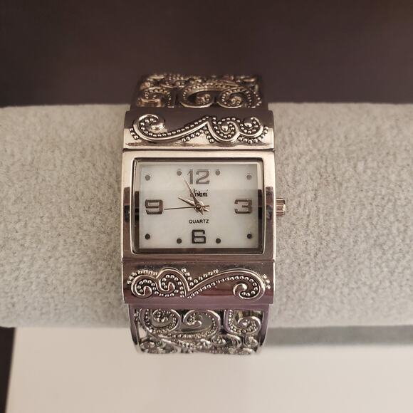 Vivani Women's Silver Tone Filigree Bracelet Watch Clamper Style Running - Picture 8 of 8